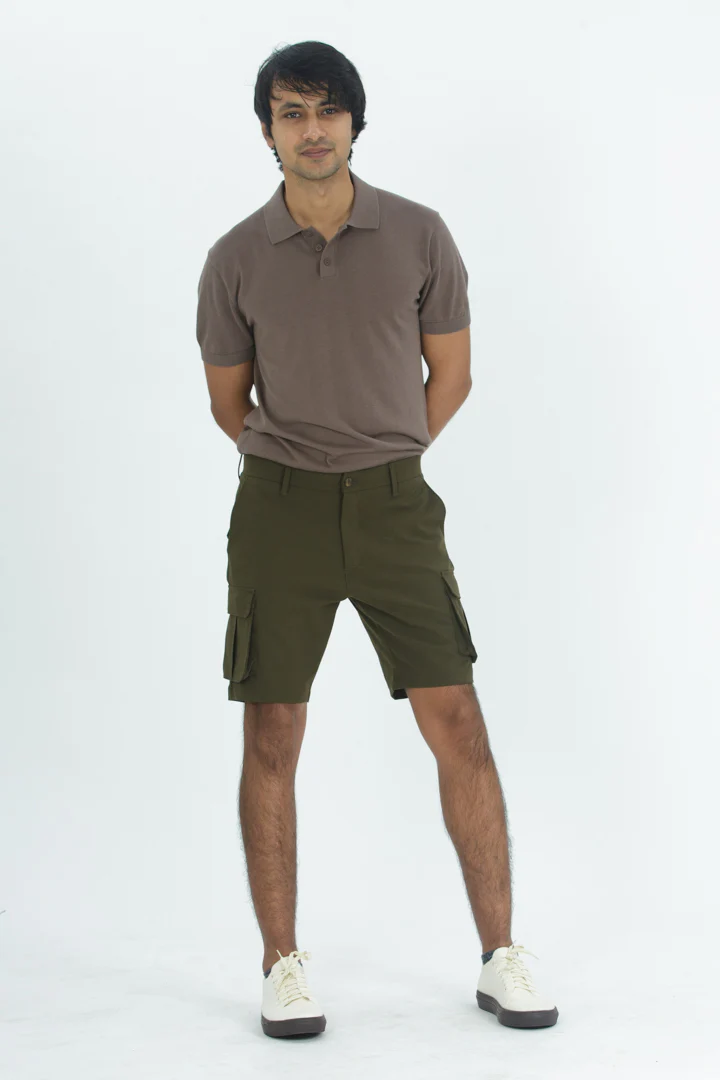 Army Olive Stretch Cargo Shorts - Image 3