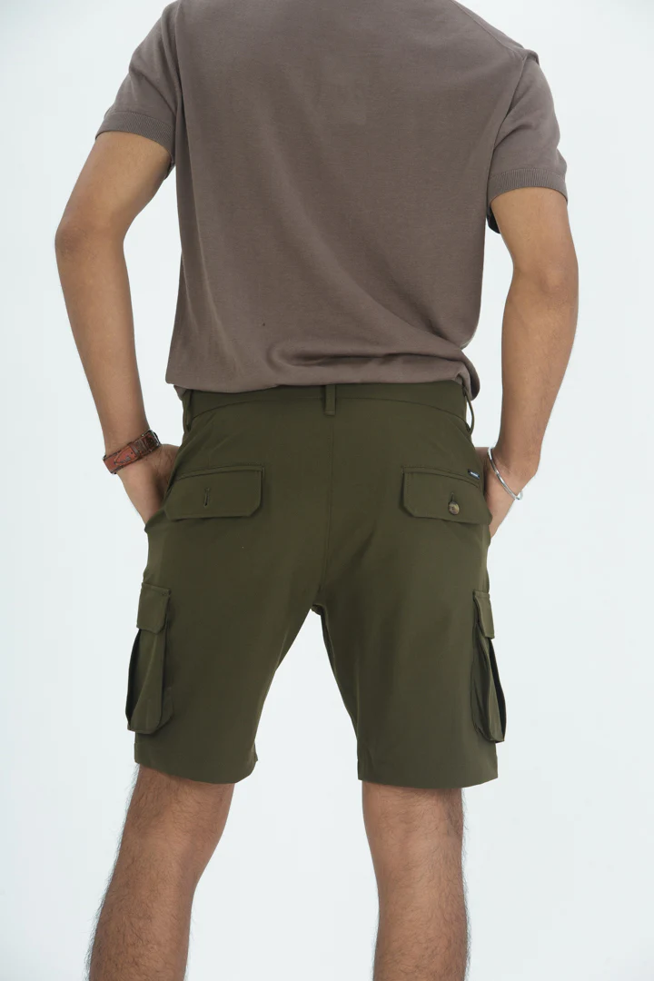 Army Olive Stretch Cargo Shorts - Image 4