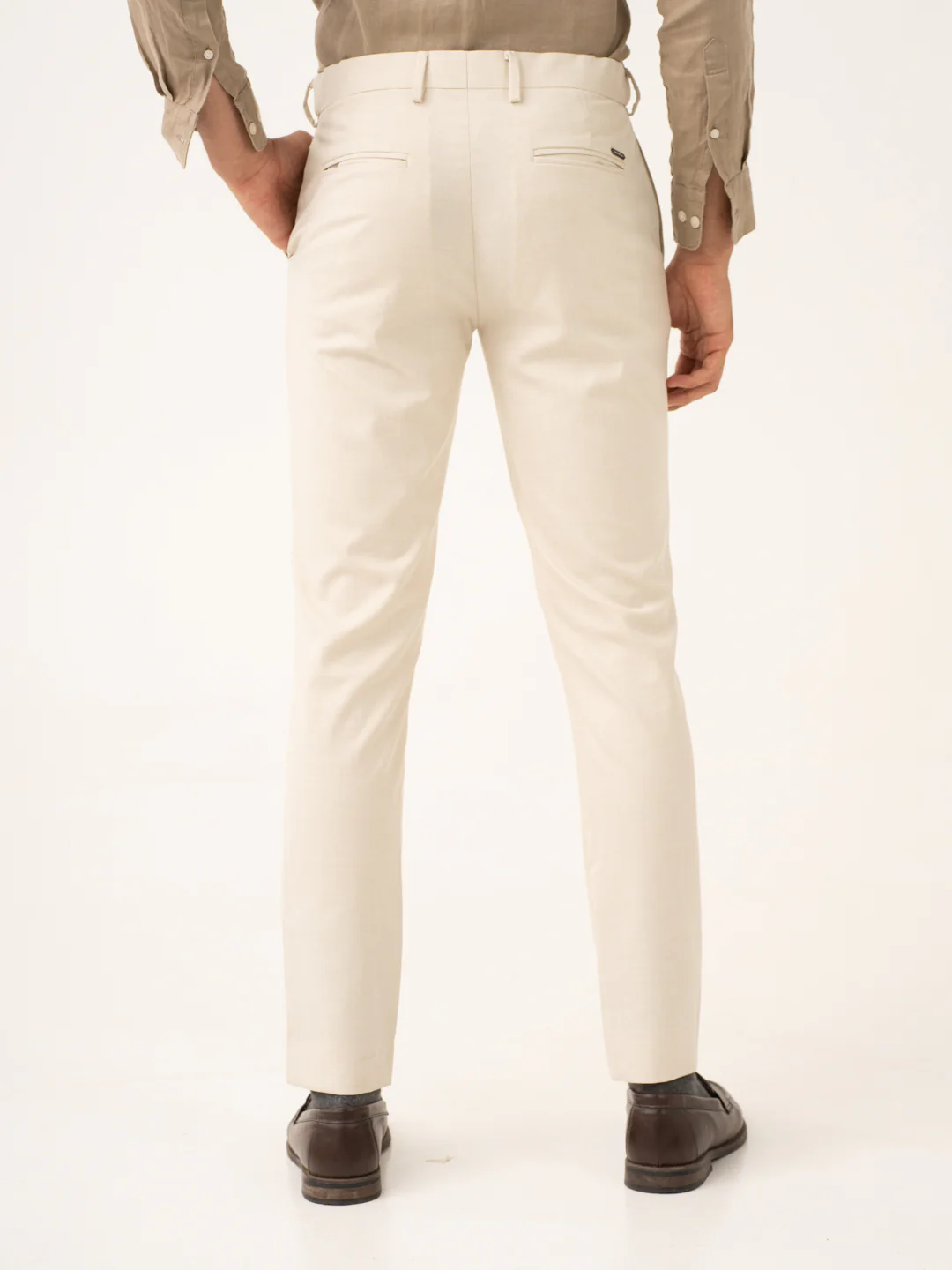 Buff Beige Melange Stretch Formal Pants - Image 5
