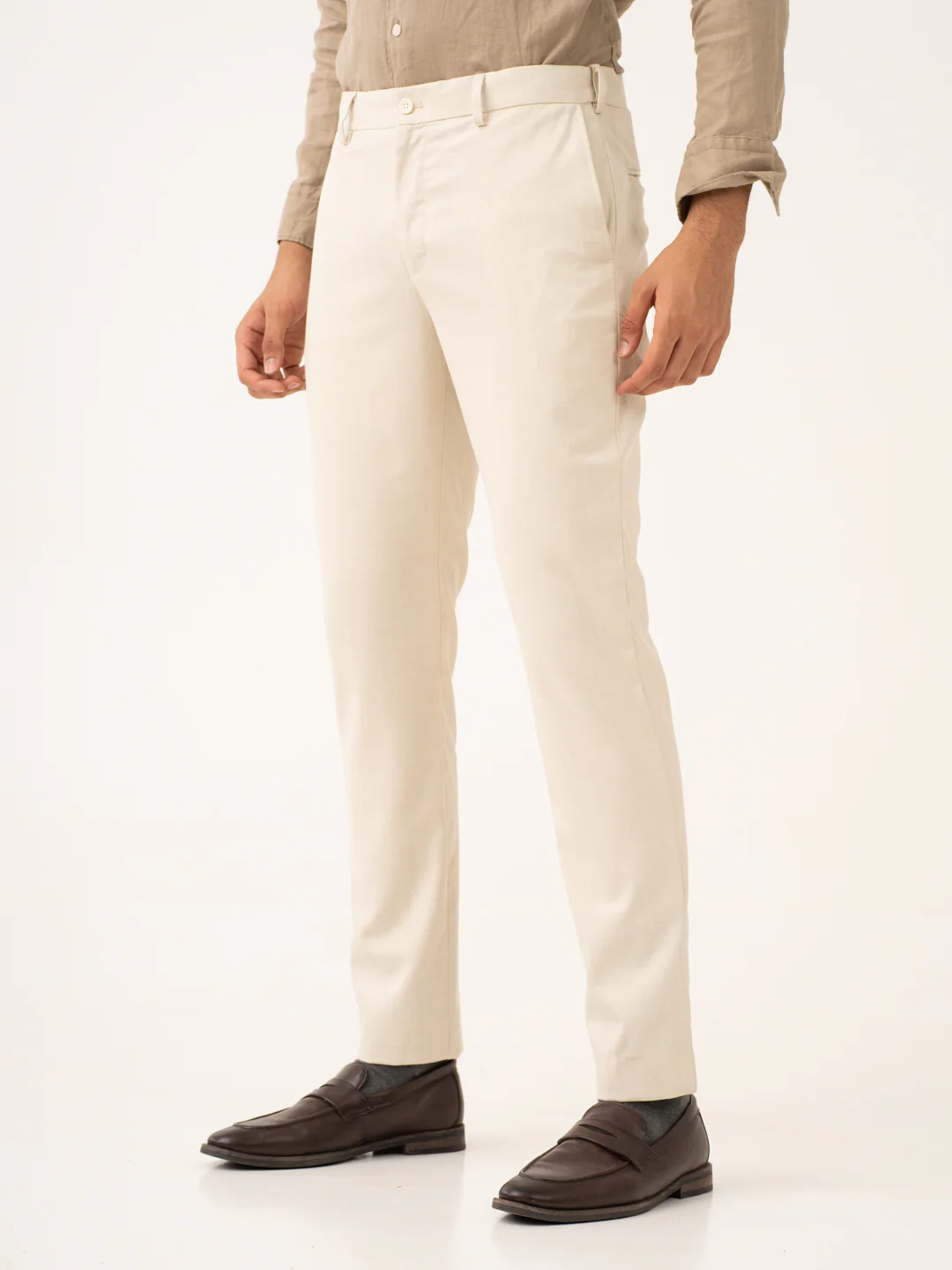 Buff Beige Melange Stretch Formal Pants - Image 6