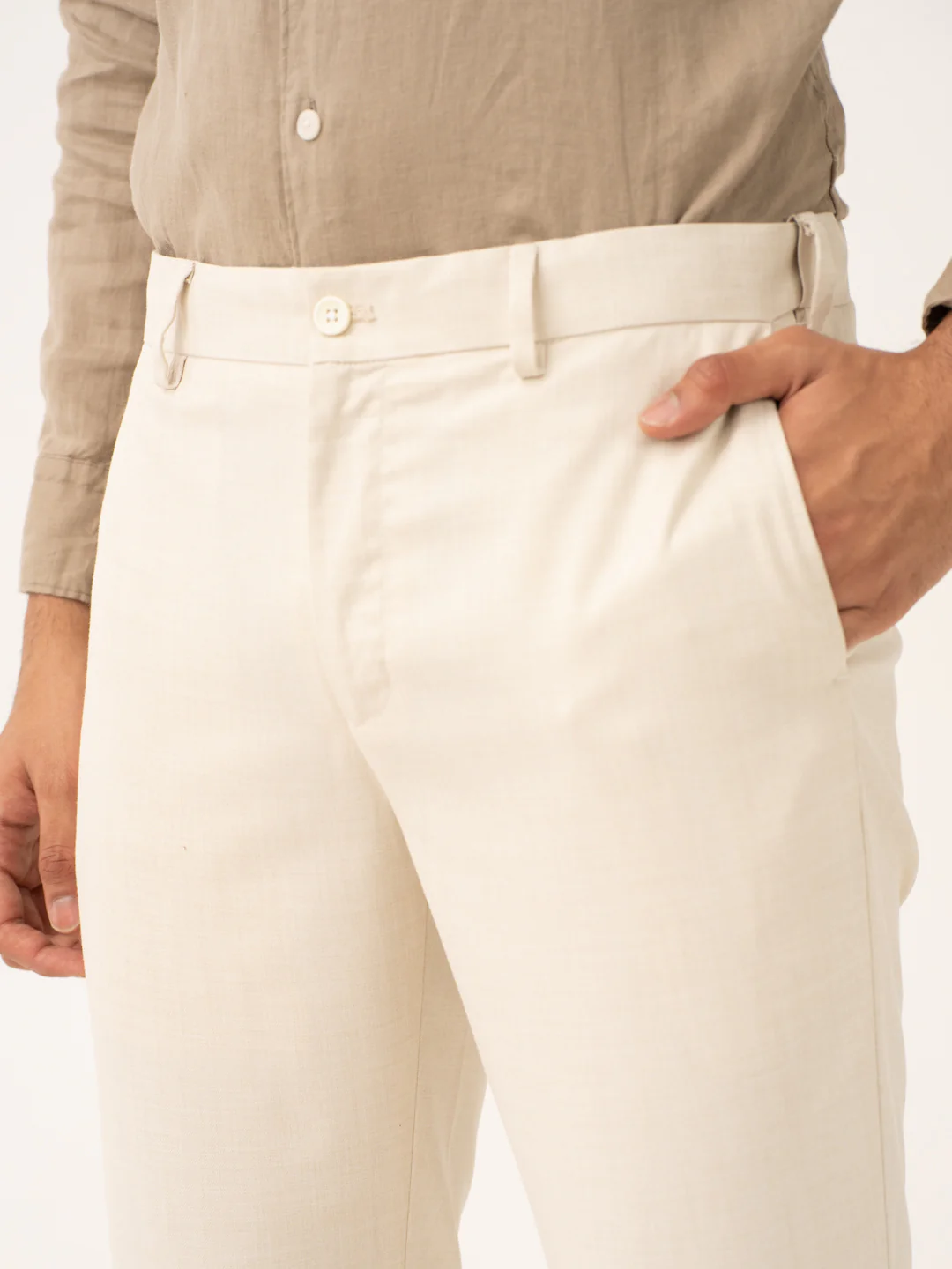 Buff Beige Melange Stretch Formal Pants - Image 7