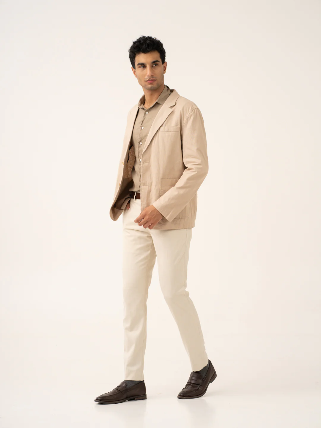 Buff Beige Melange Stretch Formal Pants - Image 8