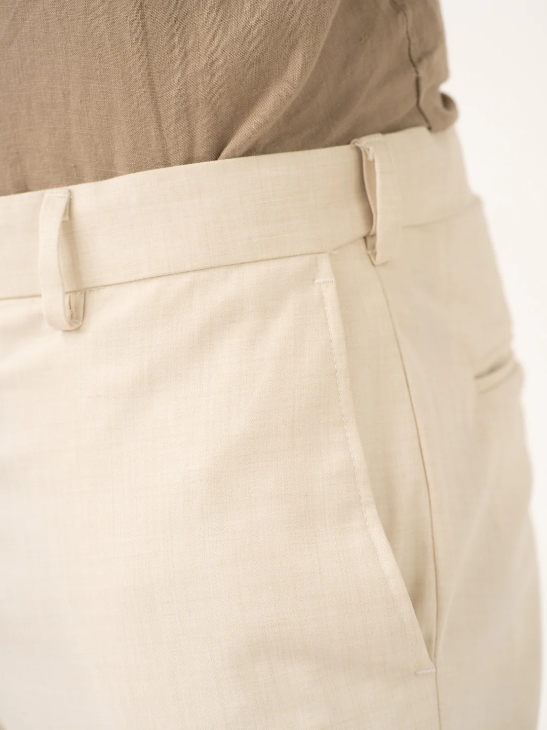 Buff Beige Melange Stretch Formal Pants - Image 9