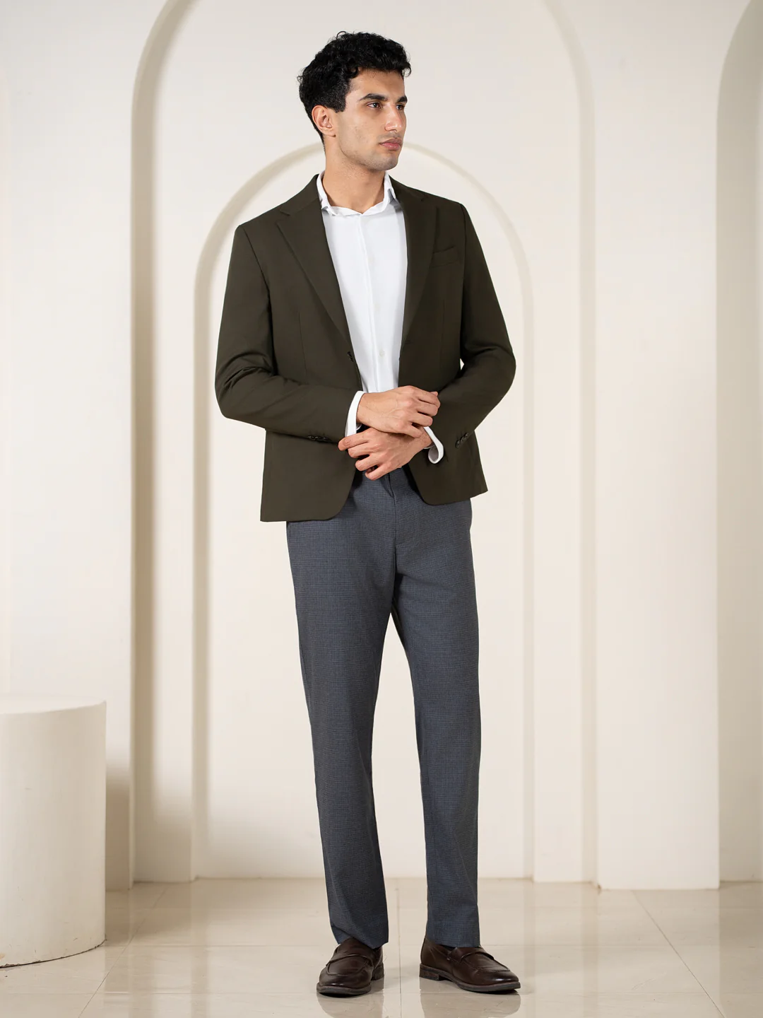 Bulldog Grey Houndstooth Relaxed Fit Stretch Formal Pants - Image 2