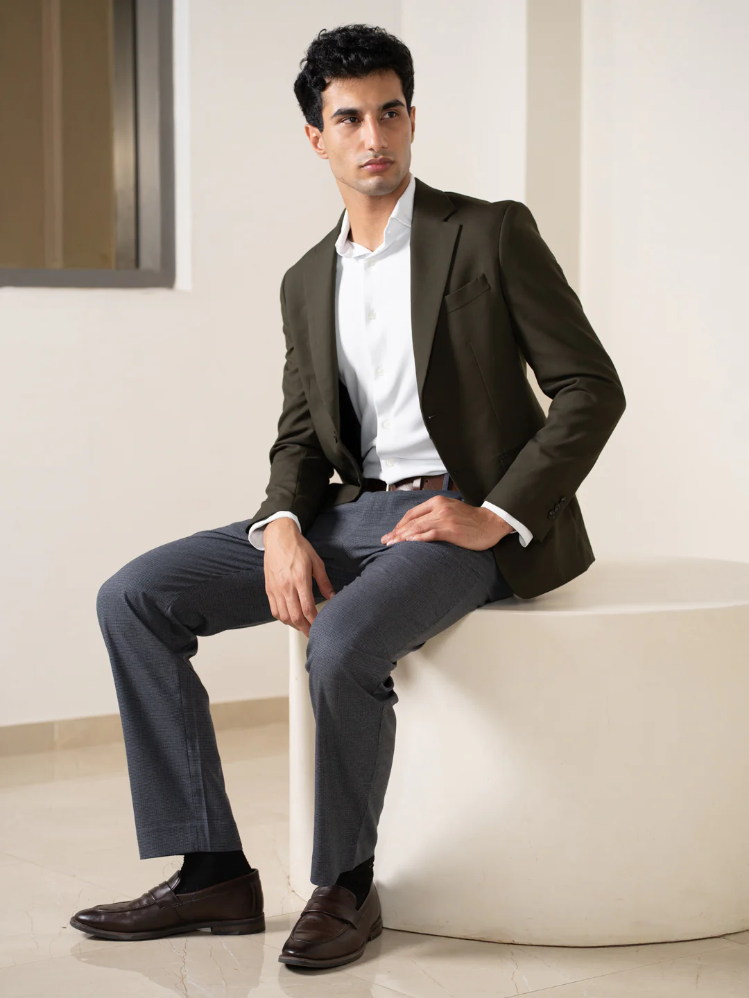 Bulldog Grey Houndstooth Relaxed Fit Stretch Formal Pants - Image 5