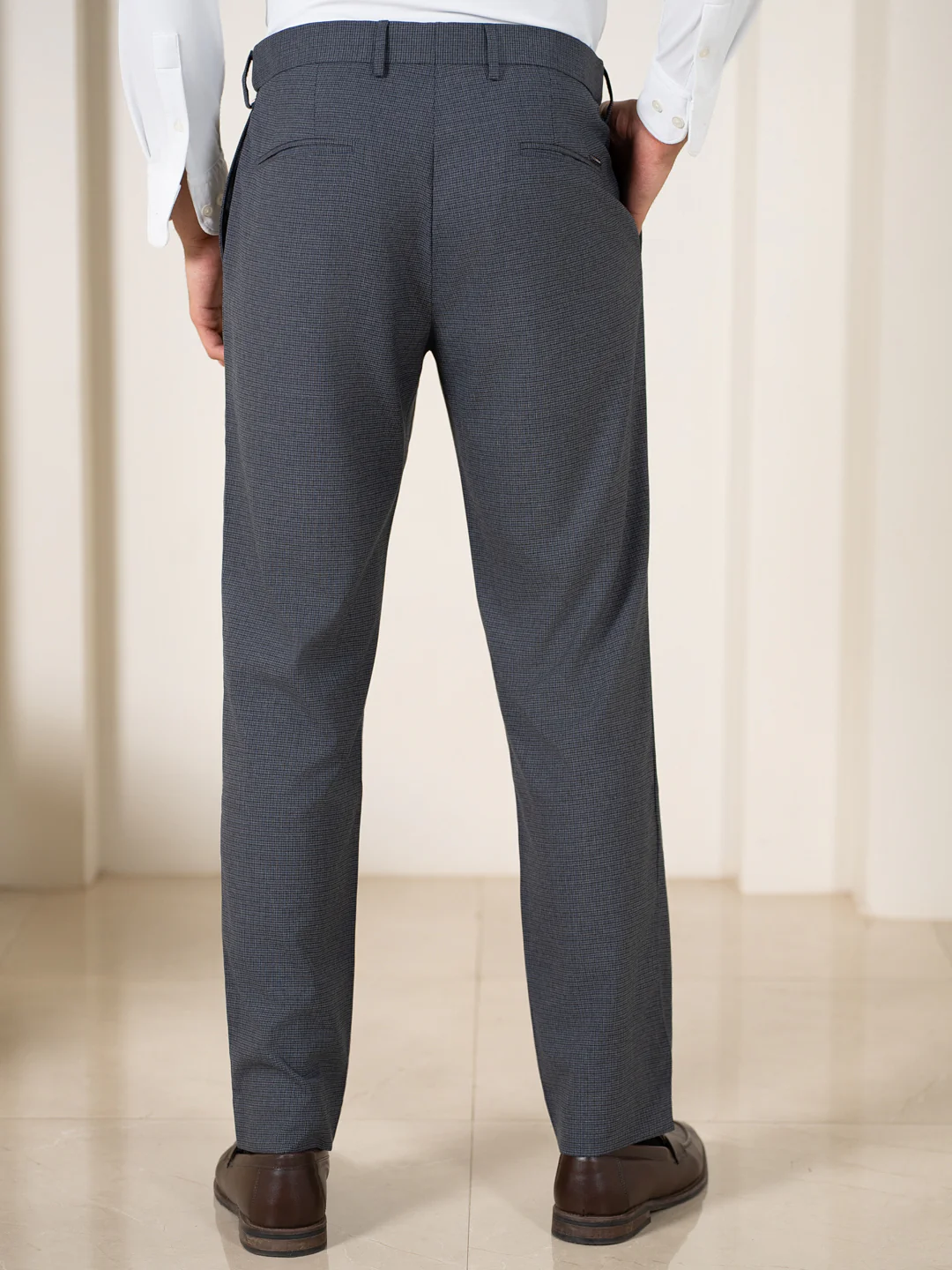 Bulldog Grey Houndstooth Relaxed Fit Stretch Formal Pants - Image 6