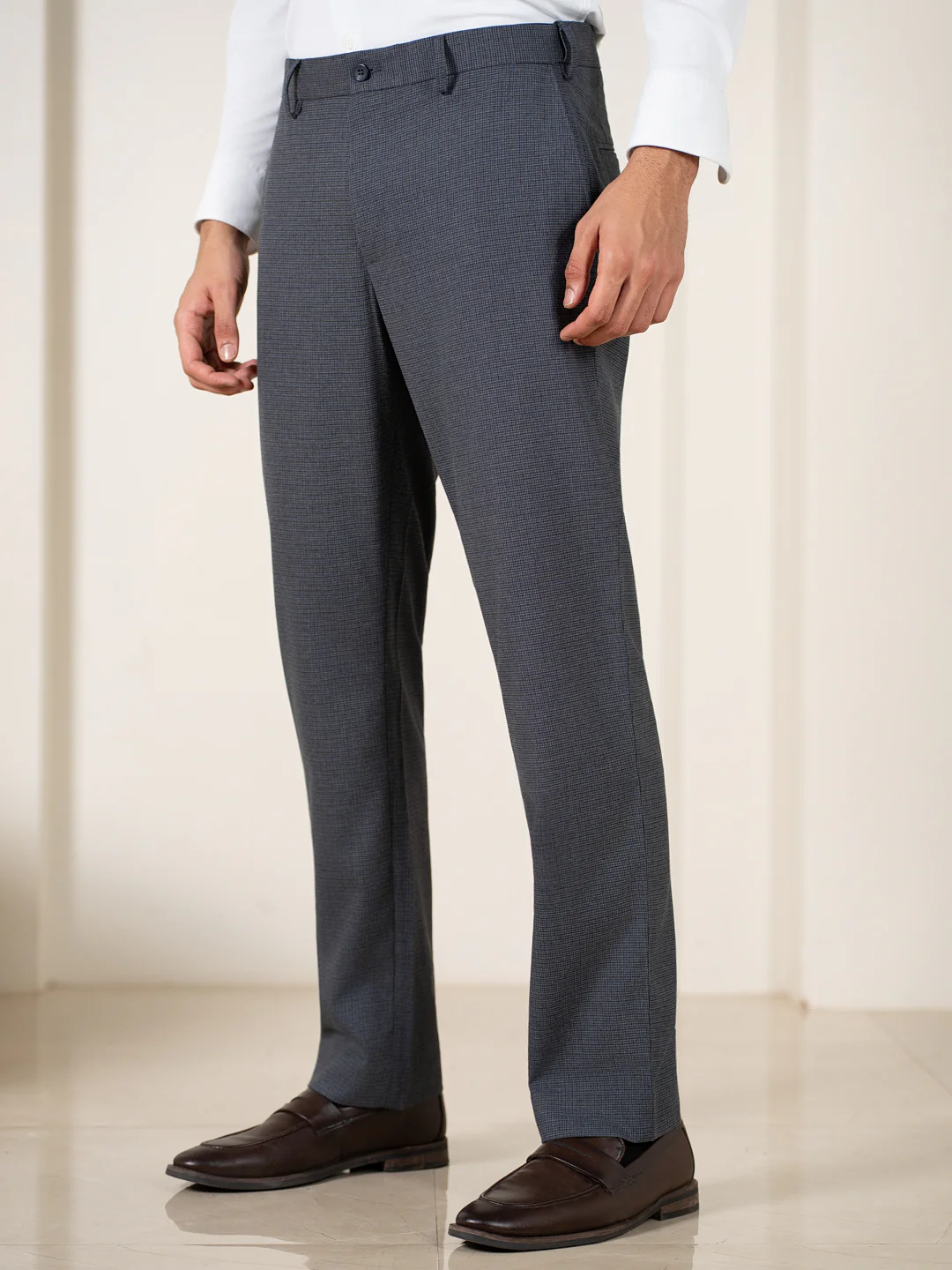 Bulldog Grey Houndstooth Relaxed Fit Stretch Formal Pants - Image 7