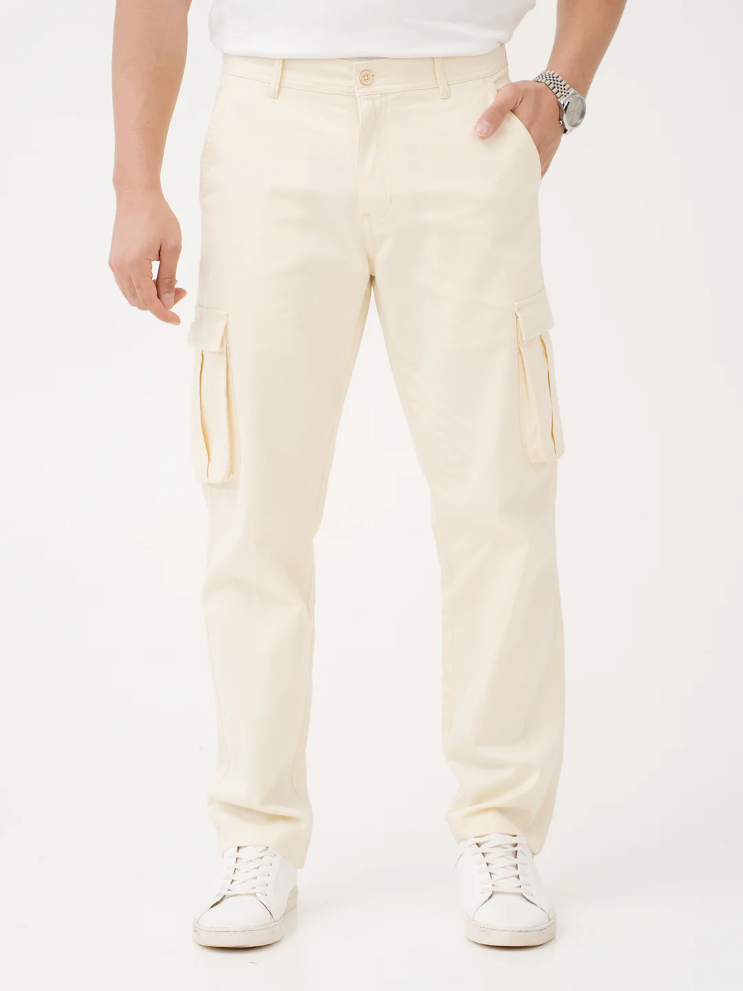 Burl Beige Relaxed Fit Stretch Cargo Pants - Image 2