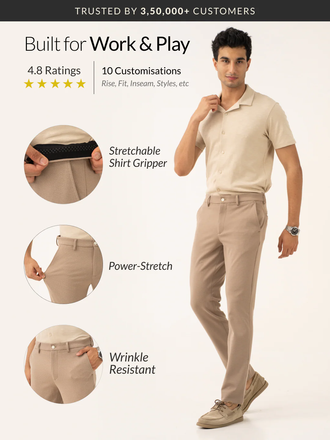 Byte Beige Waffle Textured Power-Stretch Pants - Image 2
