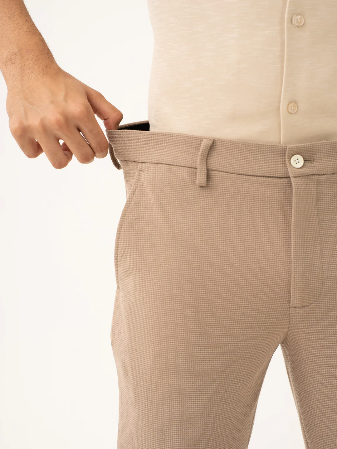 Byte Beige Waffle Textured Power-Stretch Pants - Image 4