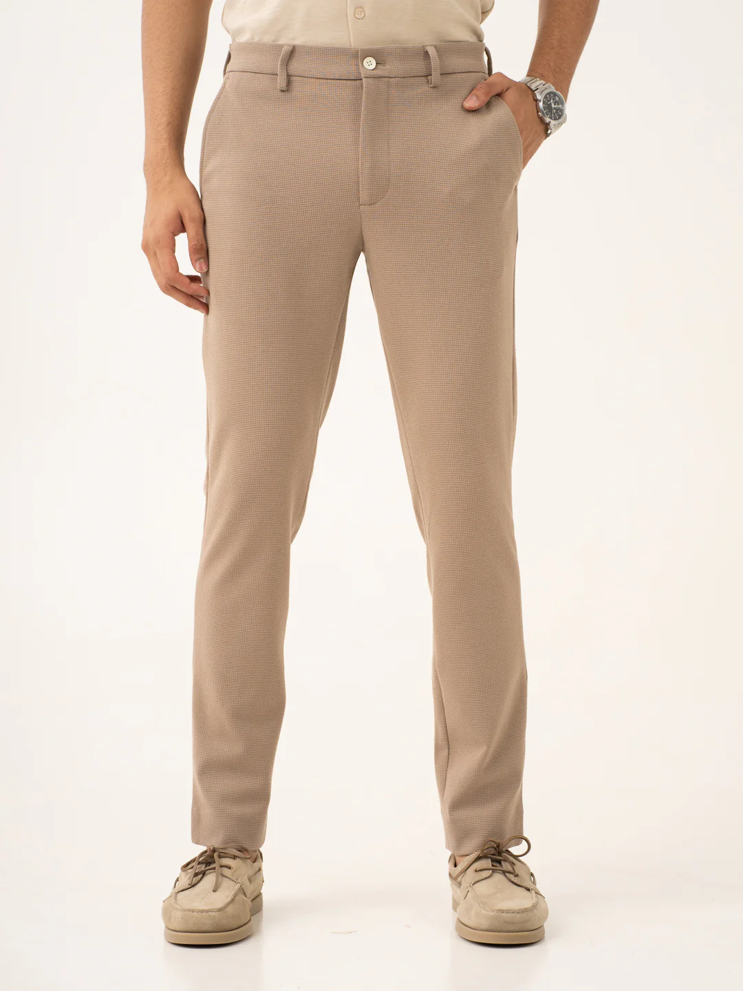 Byte Beige Waffle Textured Power-Stretch Pants - Image 5