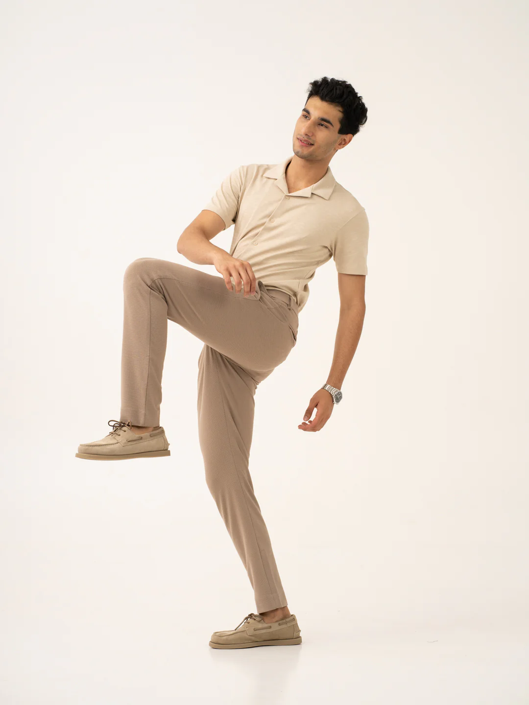 Byte Beige Waffle Textured Power-Stretch Pants - Image 8