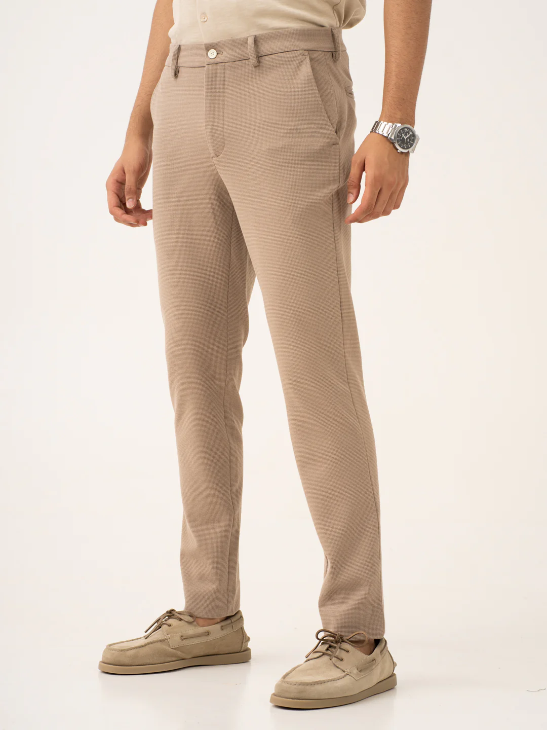 Byte Beige Waffle Textured Power-Stretch Pants - Image 9