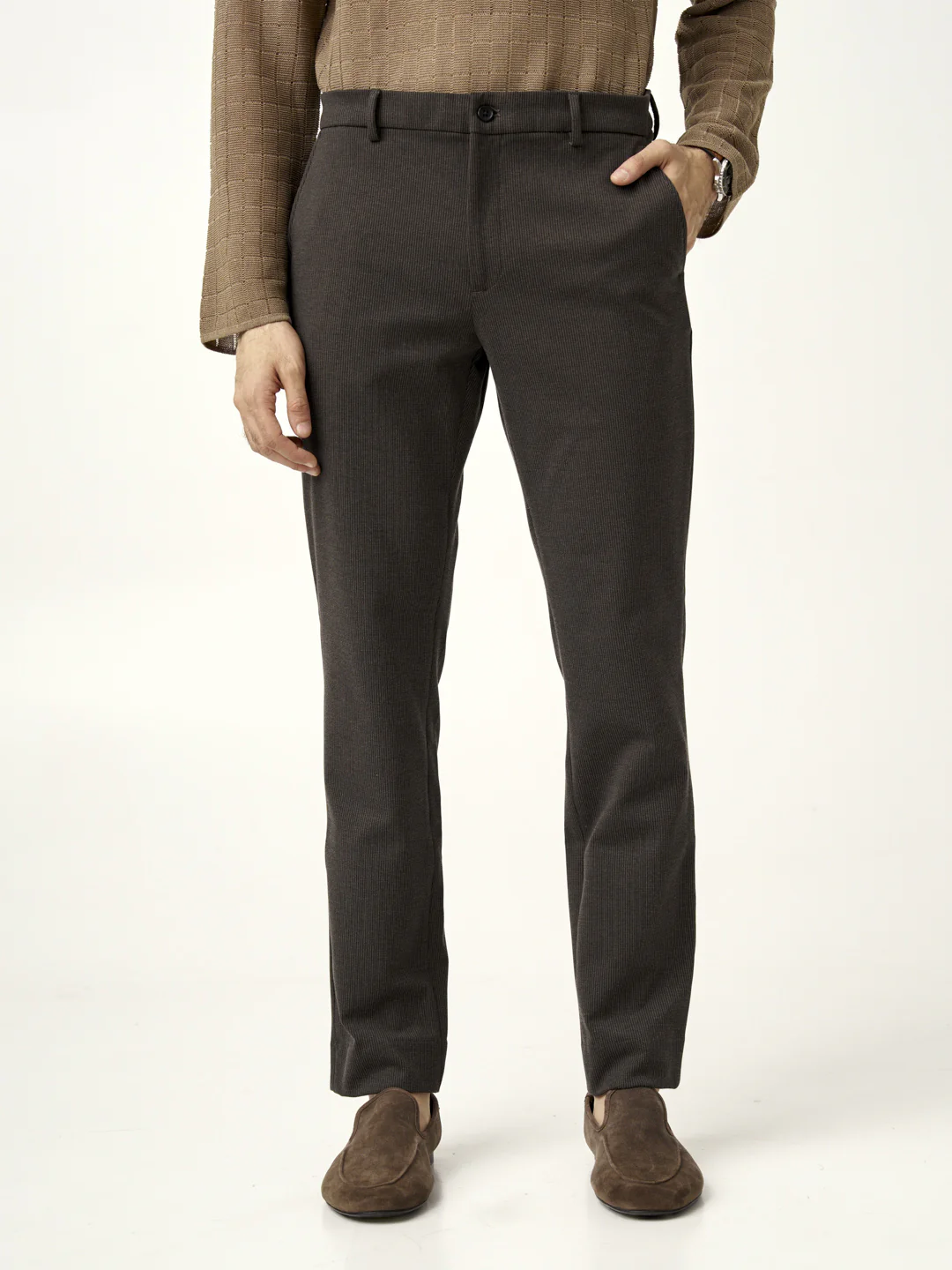 Walnut Brown Houndstooth Power-Stretch Pants - Image 3