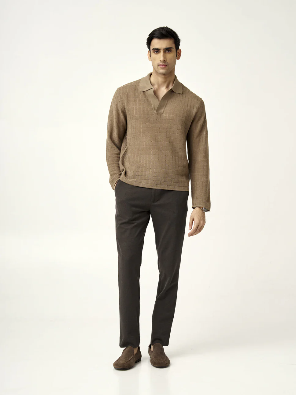 Walnut Brown Houndstooth Power-Stretch Pants - Image 5