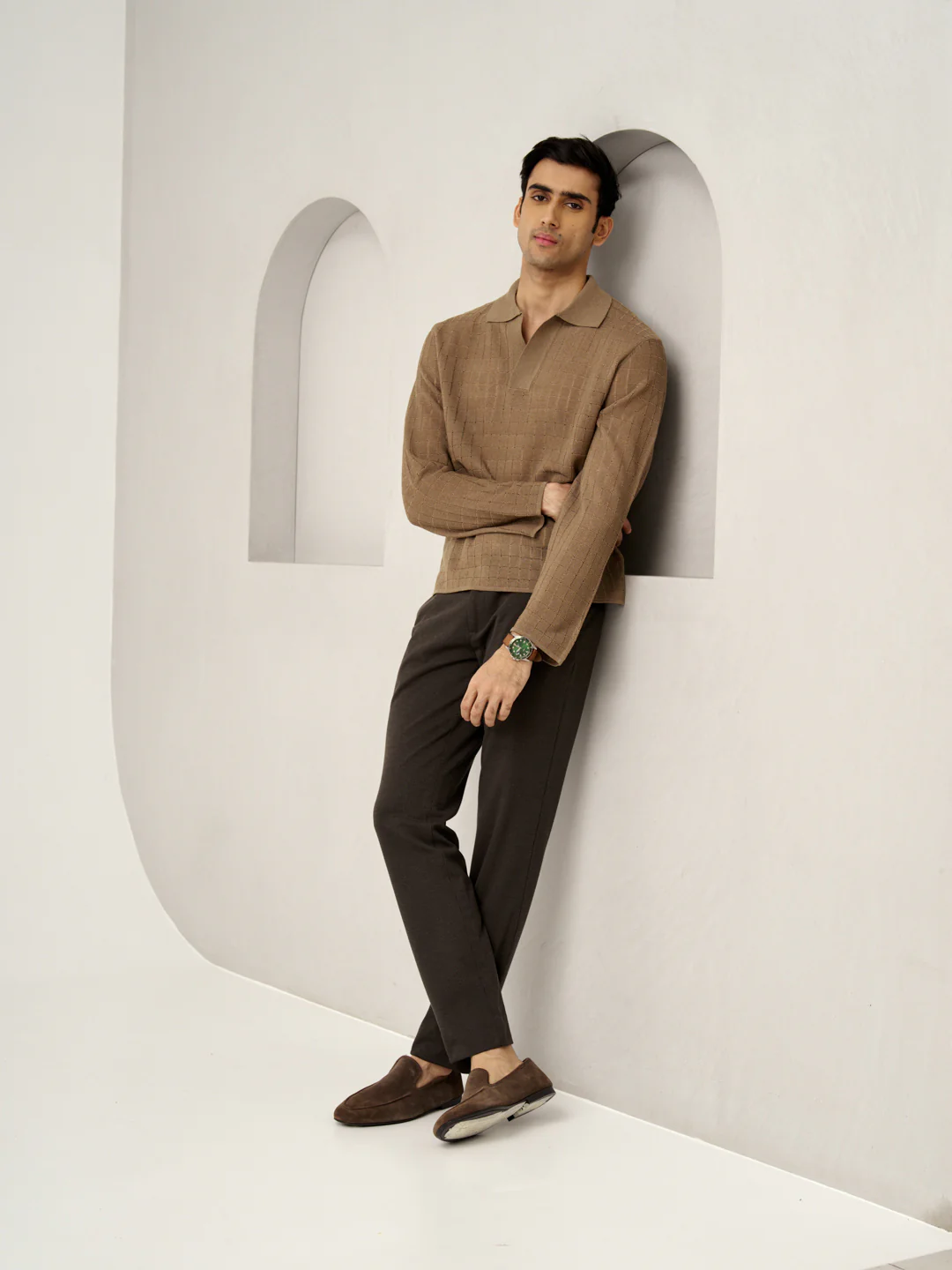 Walnut Brown Houndstooth Power-Stretch Pants - Image 6