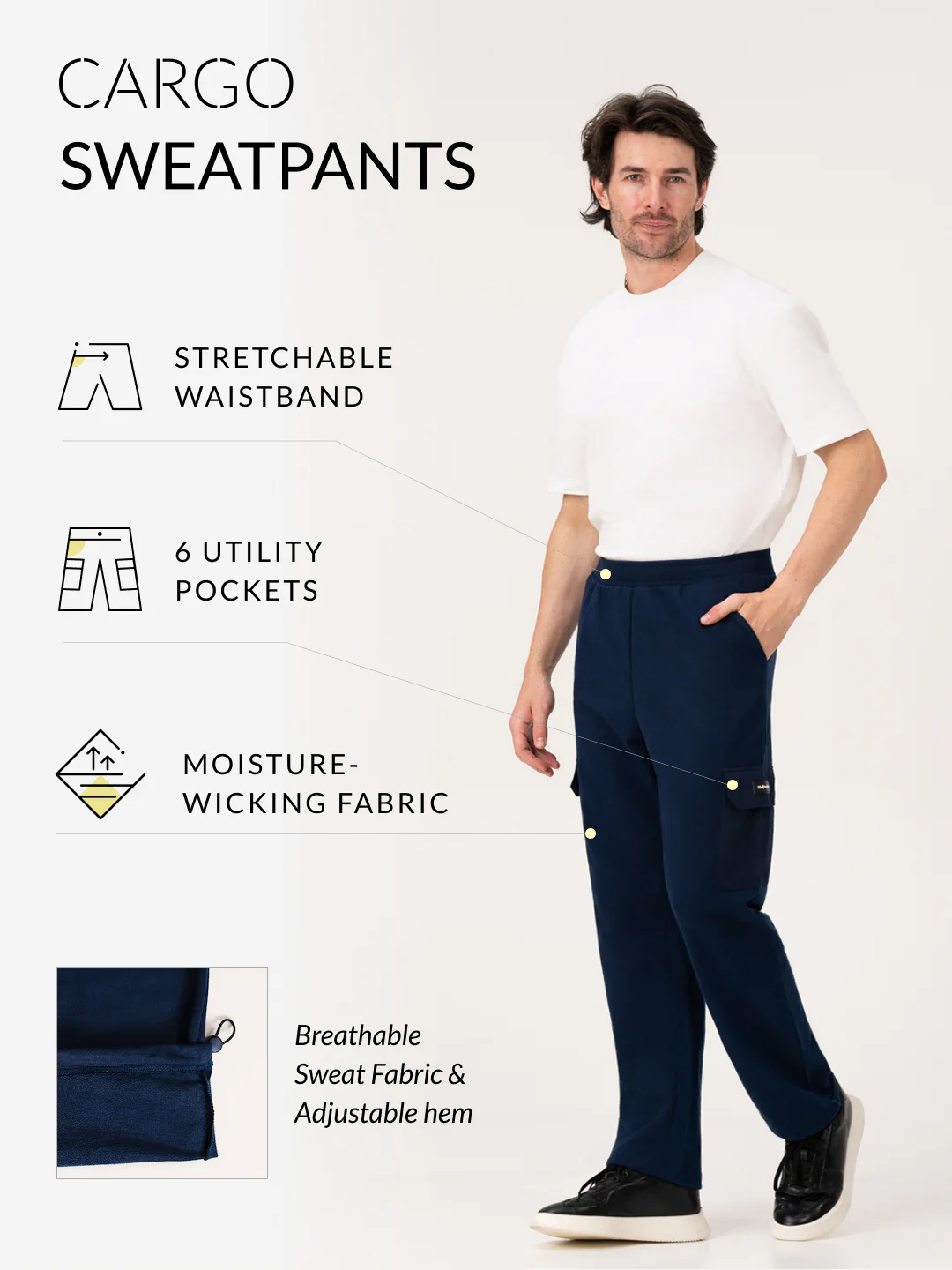 Calm Navy Relaxed Fit Cargo Sweatpants - Image 2