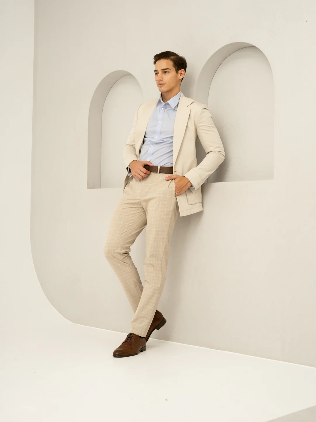 Canvas Beige Checks Formal Pants - Image 10