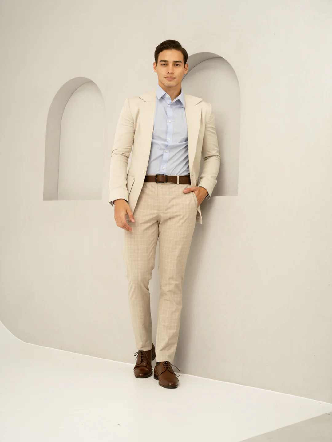 Canvas Beige Checks Formal Pants - Image 11