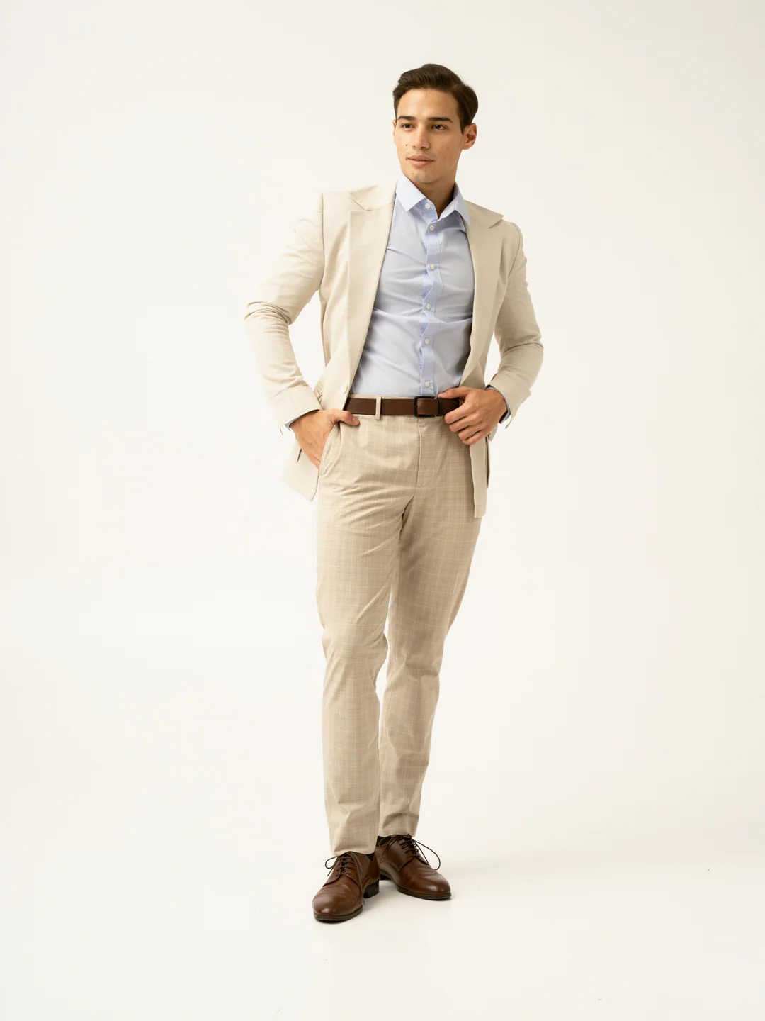Canvas Beige Checks Formal Pants - Image 13