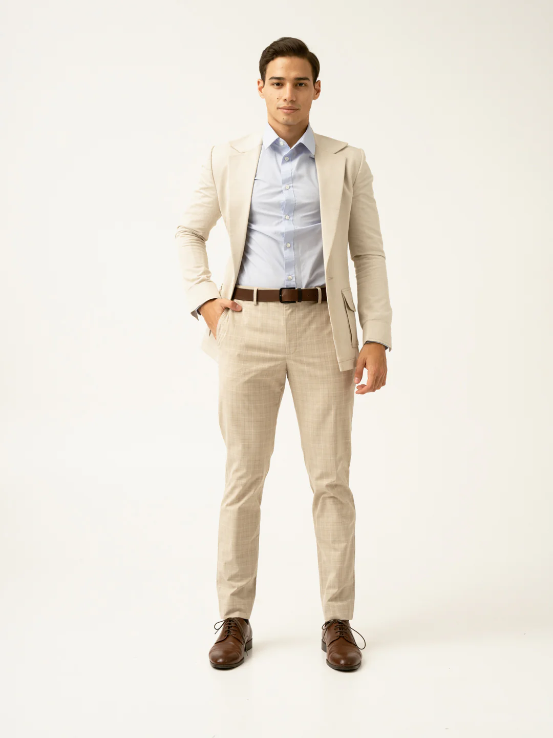 Canvas Beige Checks Formal Pants - Image 14