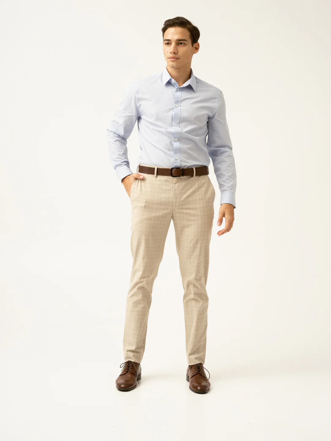 Canvas Beige Checks Formal Pants - Image 16