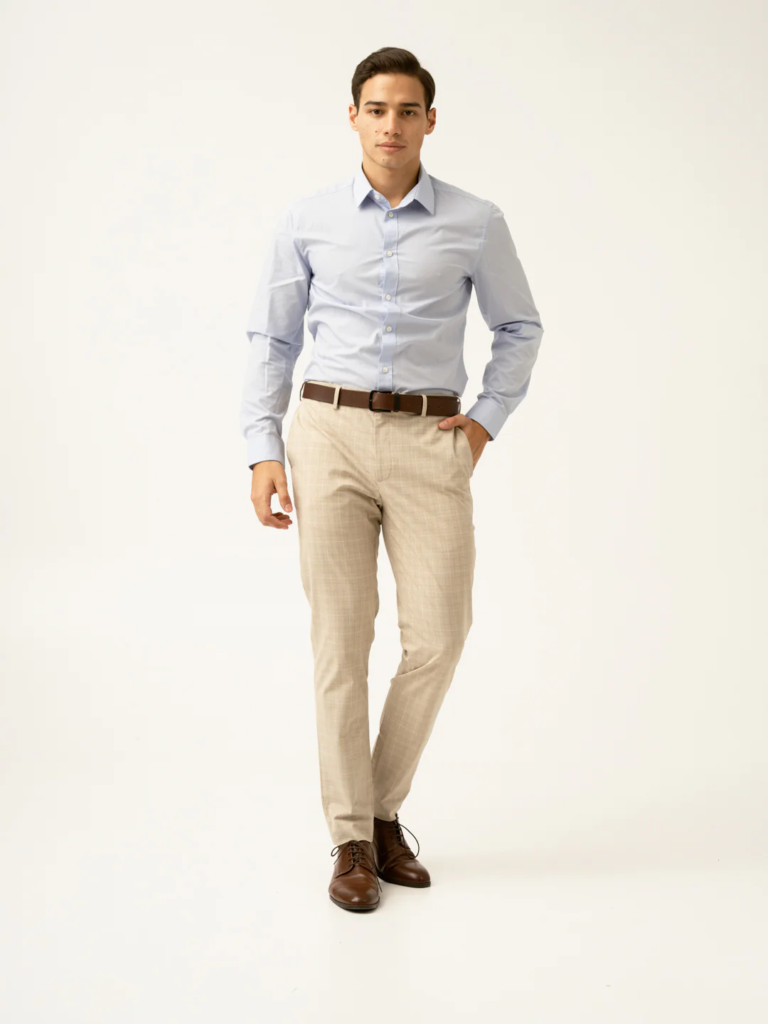 Canvas Beige Checks Formal Pants - Image 17