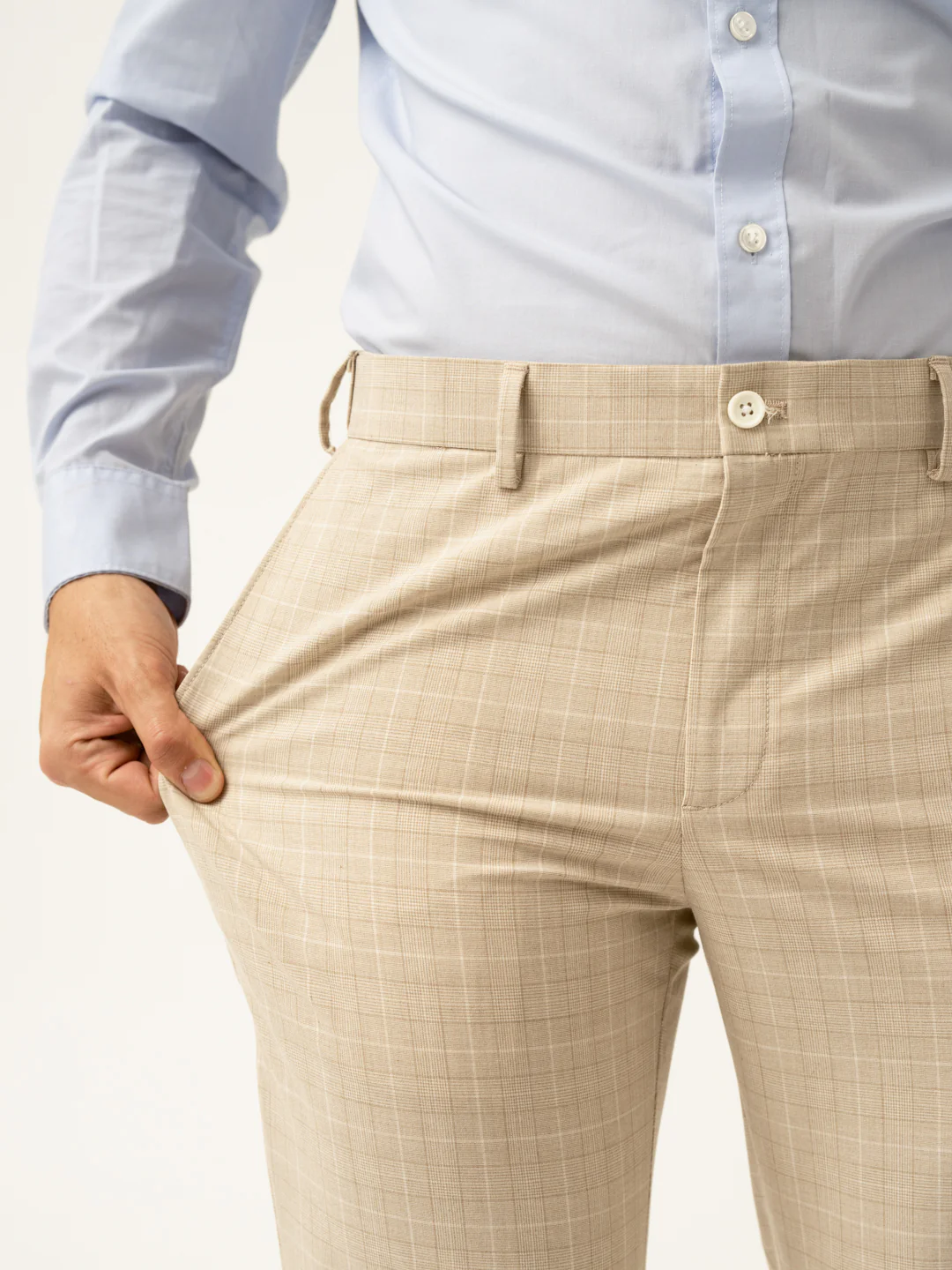 Canvas Beige Checks Formal Pants - Image 2