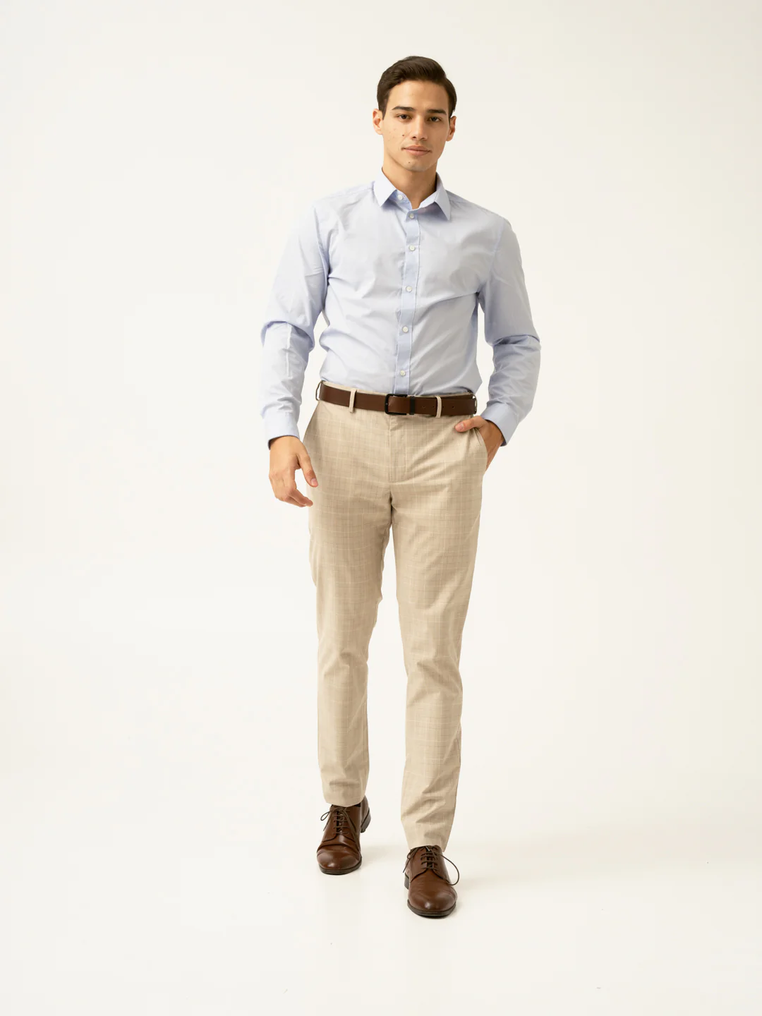 Canvas Beige Checks Formal Pants - Image 3