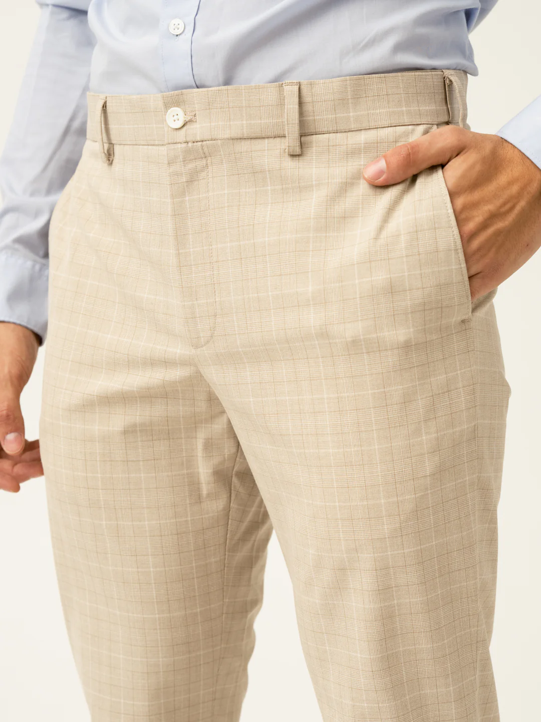 Canvas Beige Checks Formal Pants - Image 4