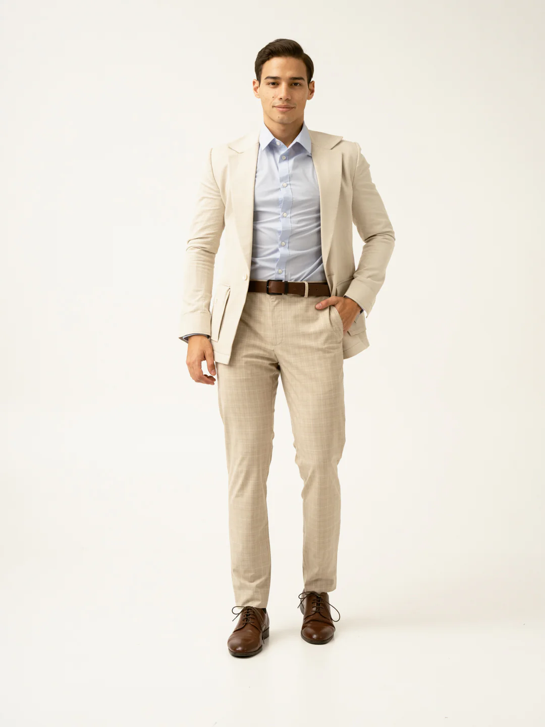 Canvas Beige Checks Formal Pants - Image 9