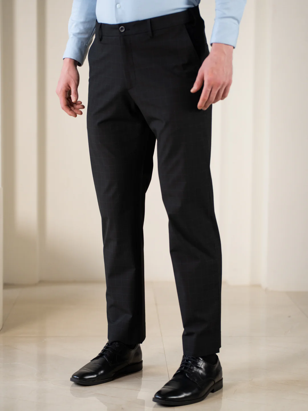 Cartographer Black Checks Relaxed Fit Stretch Formal Pants - Image 7