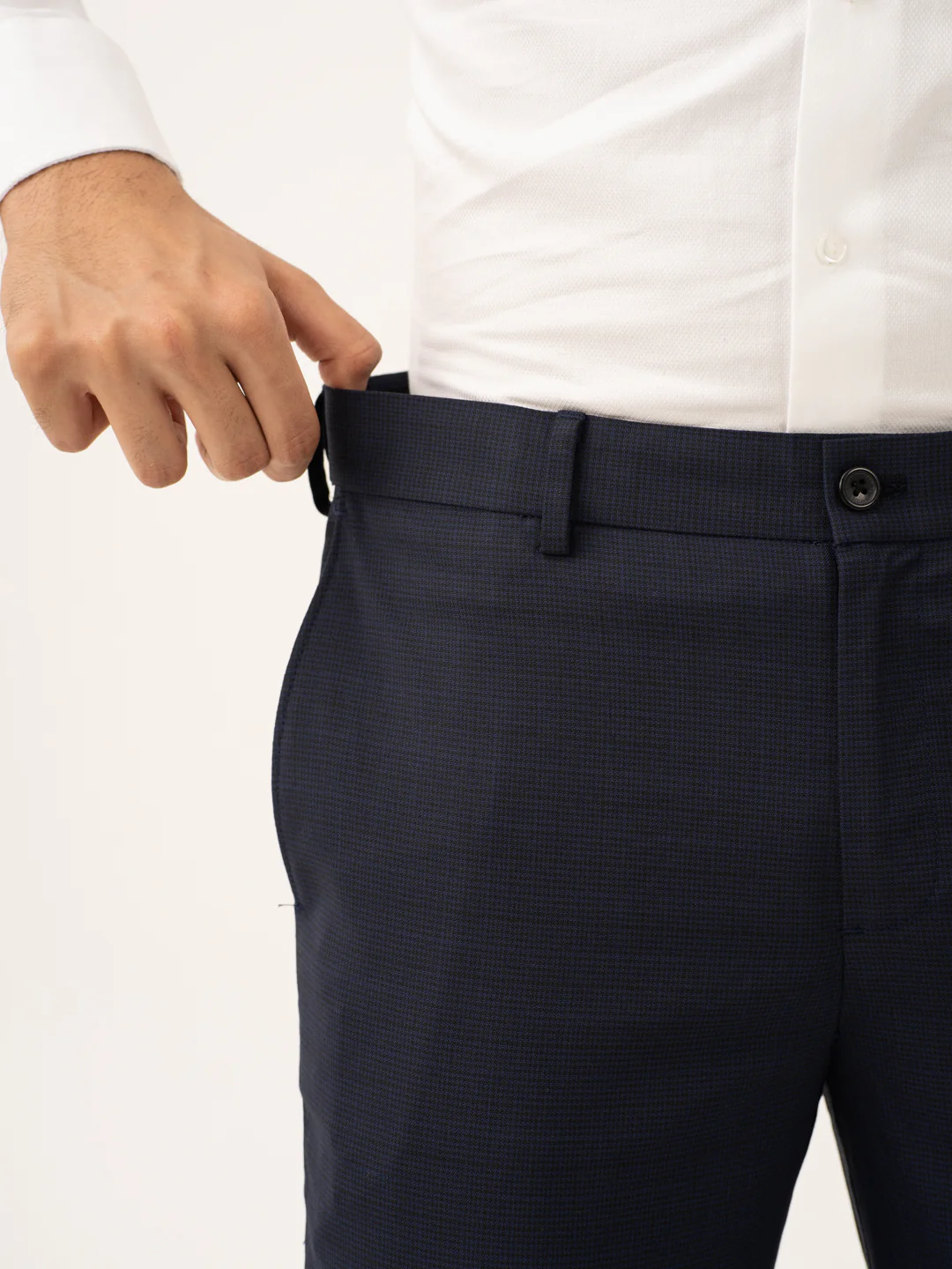 Cassian Navy Houndstooth Stretch Formal Pants - Image 11