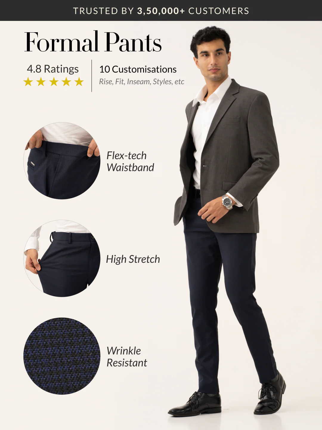 Cassian Navy Houndstooth Stretch Formal Pants - Image 2