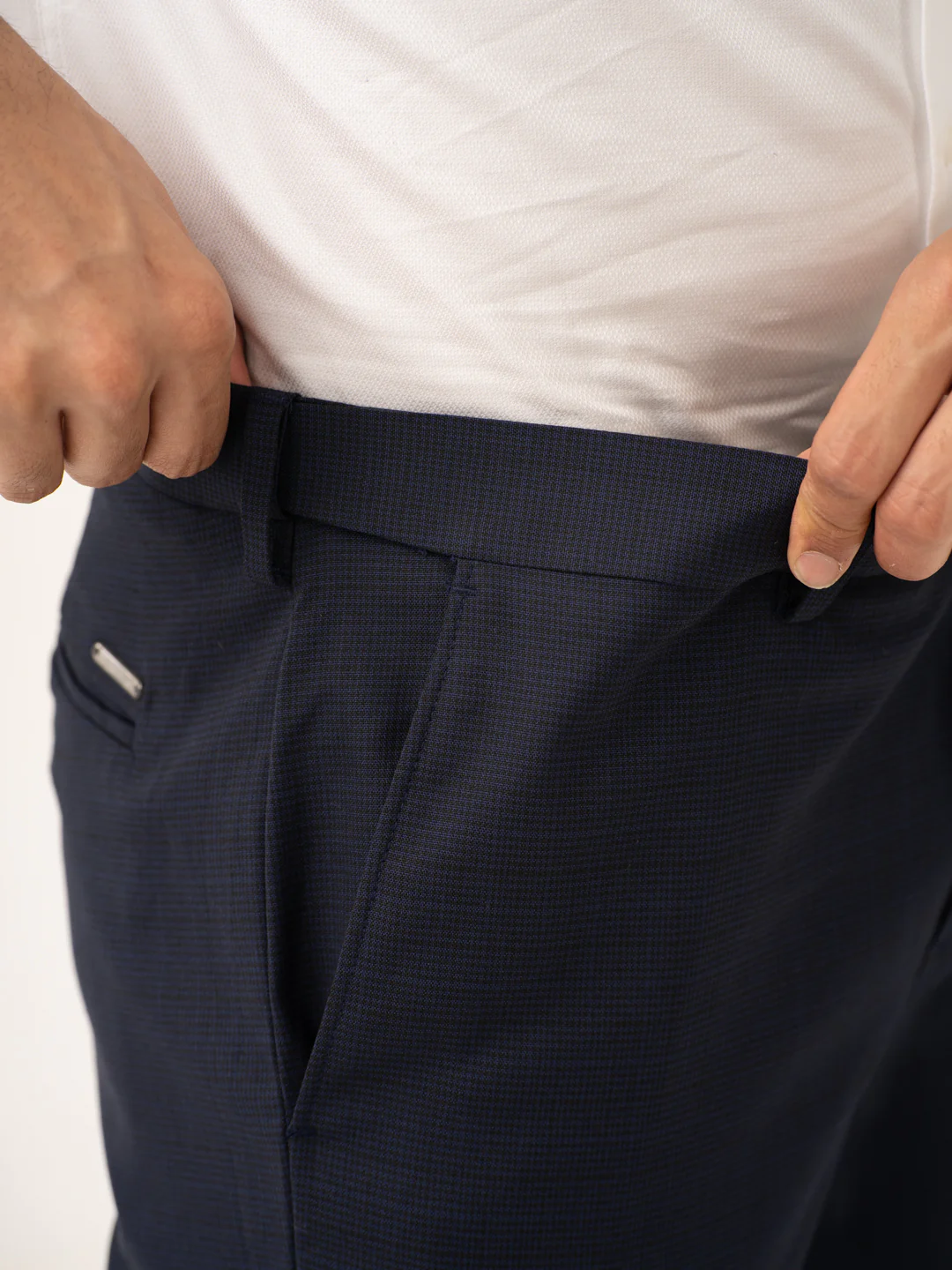 Cassian Navy Houndstooth Stretch Formal Pants - Image 3