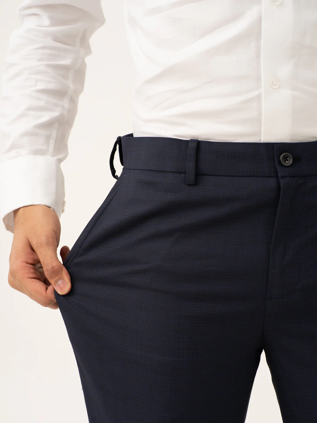 Cassian Navy Houndstooth Stretch Formal Pants - Image 4