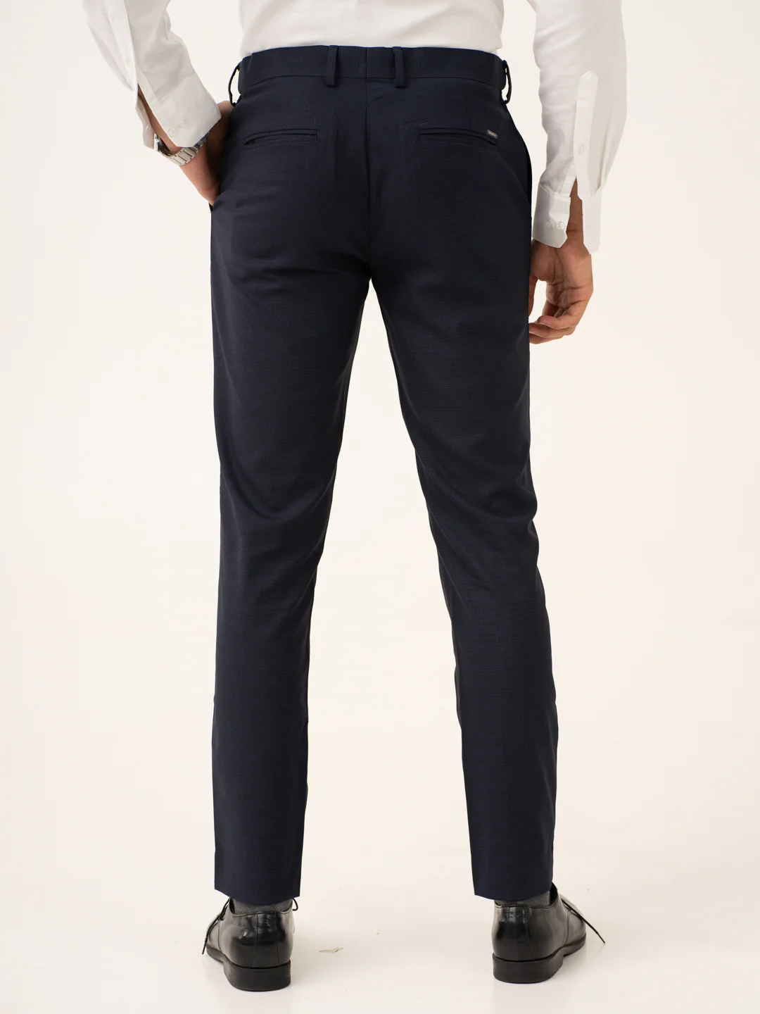 Cassian Navy Houndstooth Stretch Formal Pants - Image 5