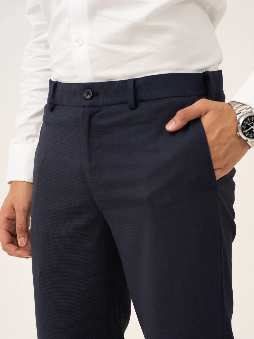 Cassian Navy Houndstooth Stretch Formal Pants - Image 7