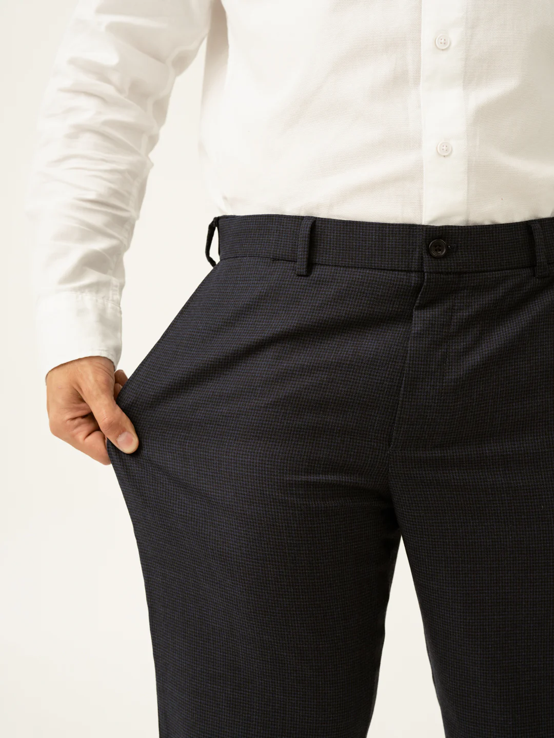 Castle Navy Houndstooth Merino Wool Pants - Image 3