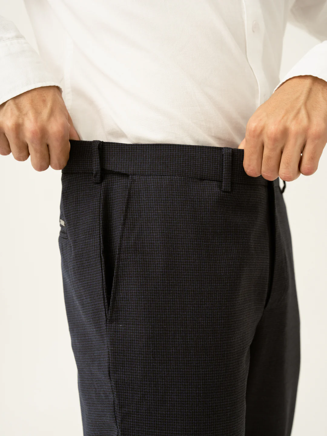 Castle Navy Houndstooth Merino Wool Pants - Image 4