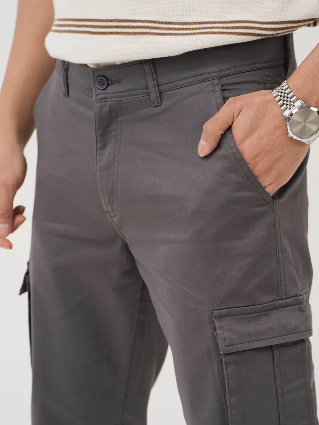 Cave Grey Relaxed Fit Stretch Cargo Pants - Image 10