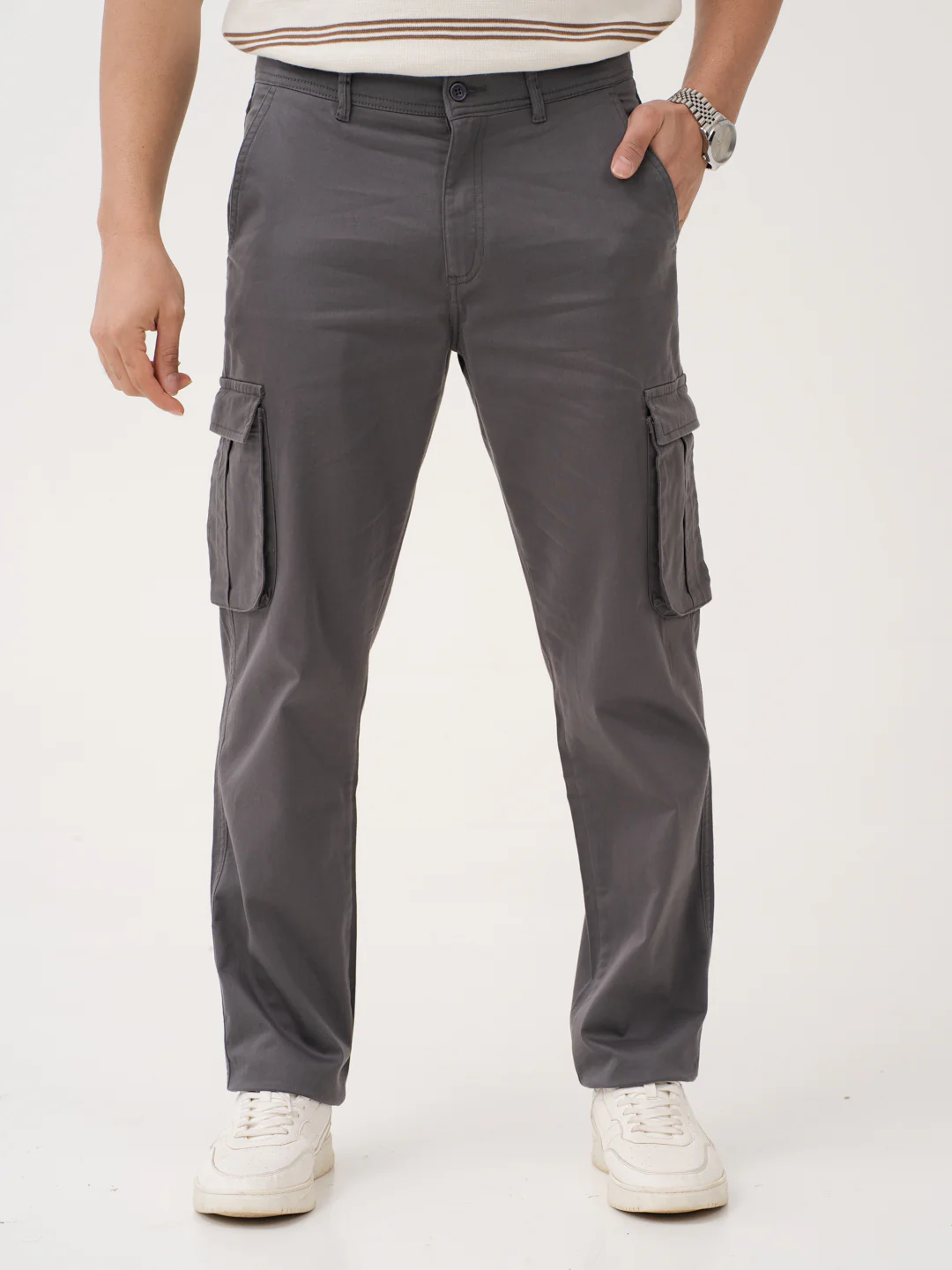 Cave Grey Relaxed Fit Stretch Cargo Pants - Image 2