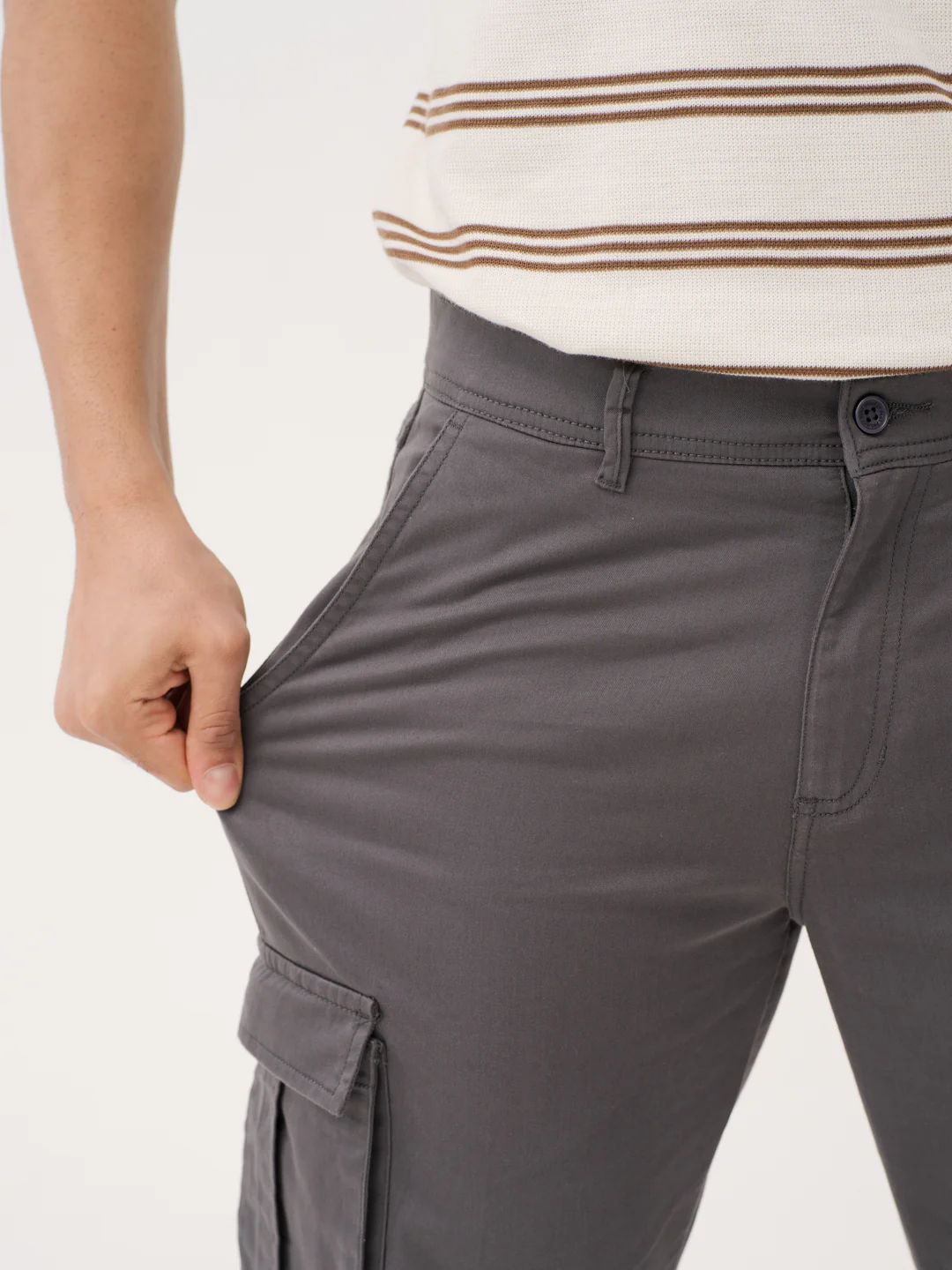 Cave Grey Relaxed Fit Stretch Cargo Pants - Image 4