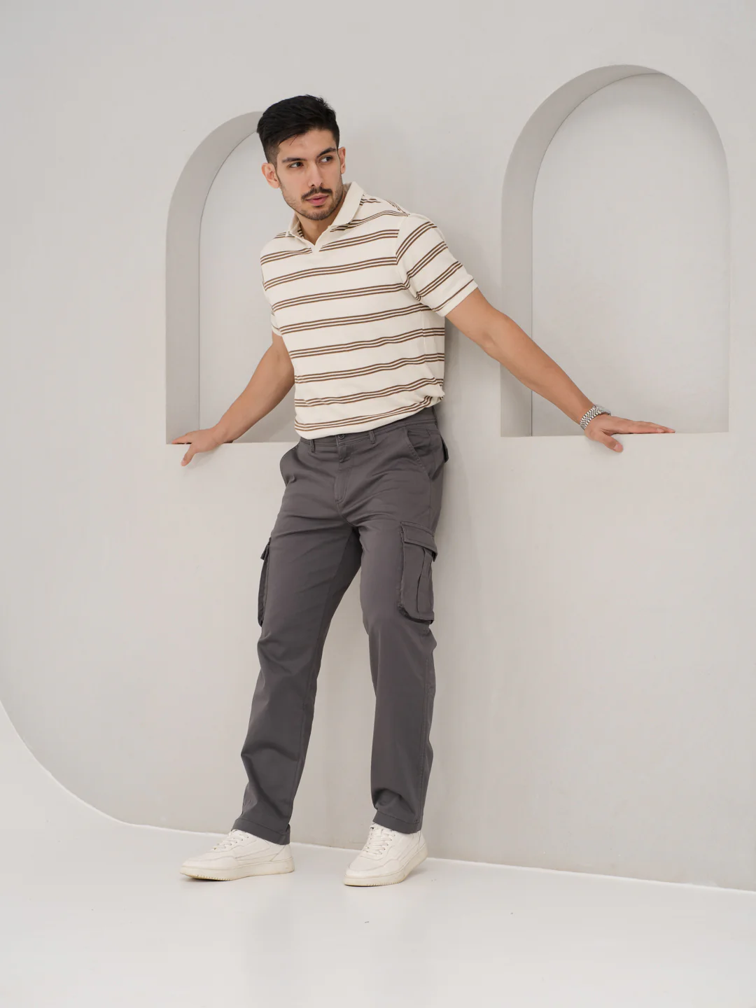 Cave Grey Relaxed Fit Stretch Cargo Pants - Image 8