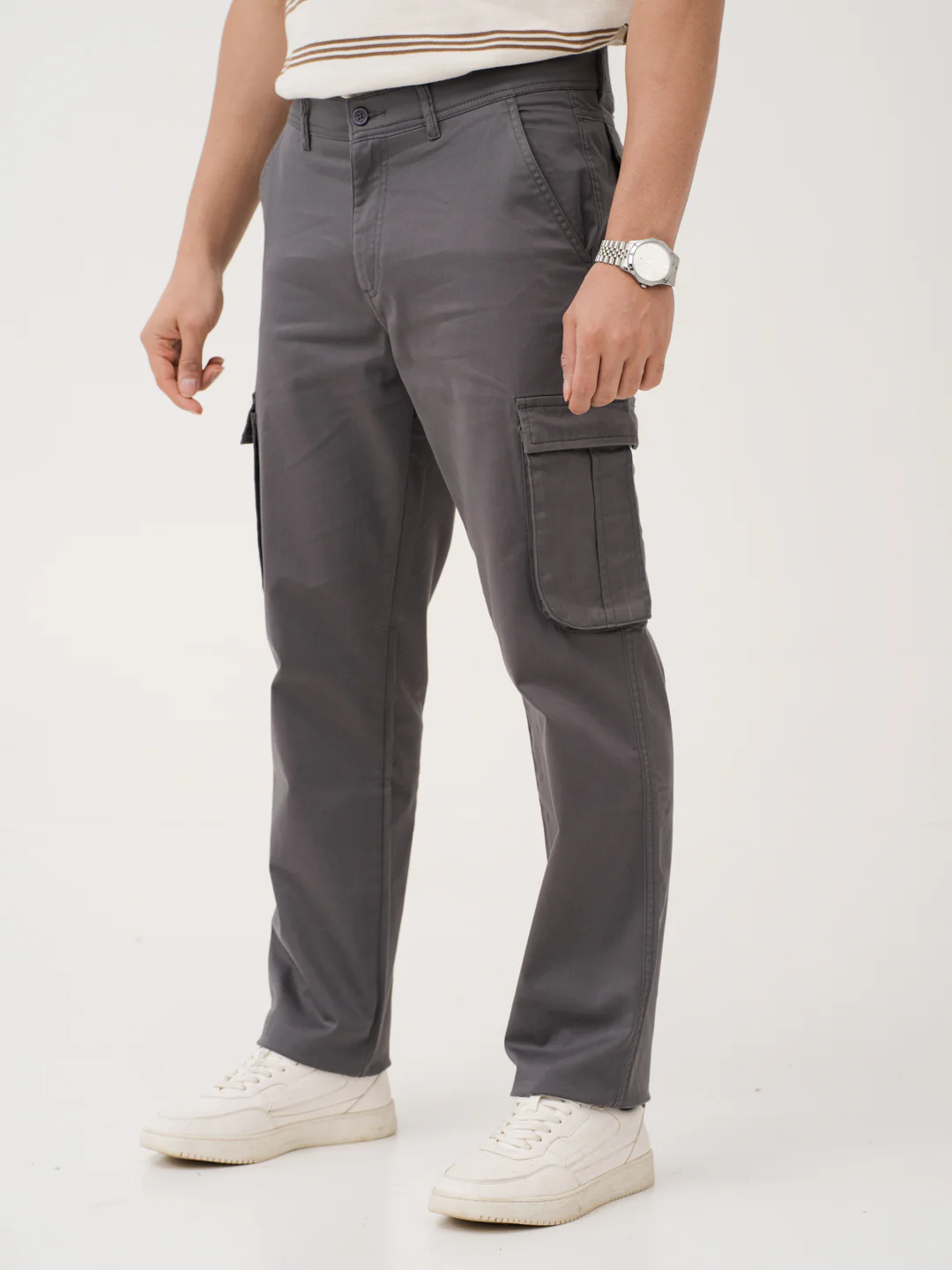 Cave Grey Relaxed Fit Stretch Cargo Pants - Image 9