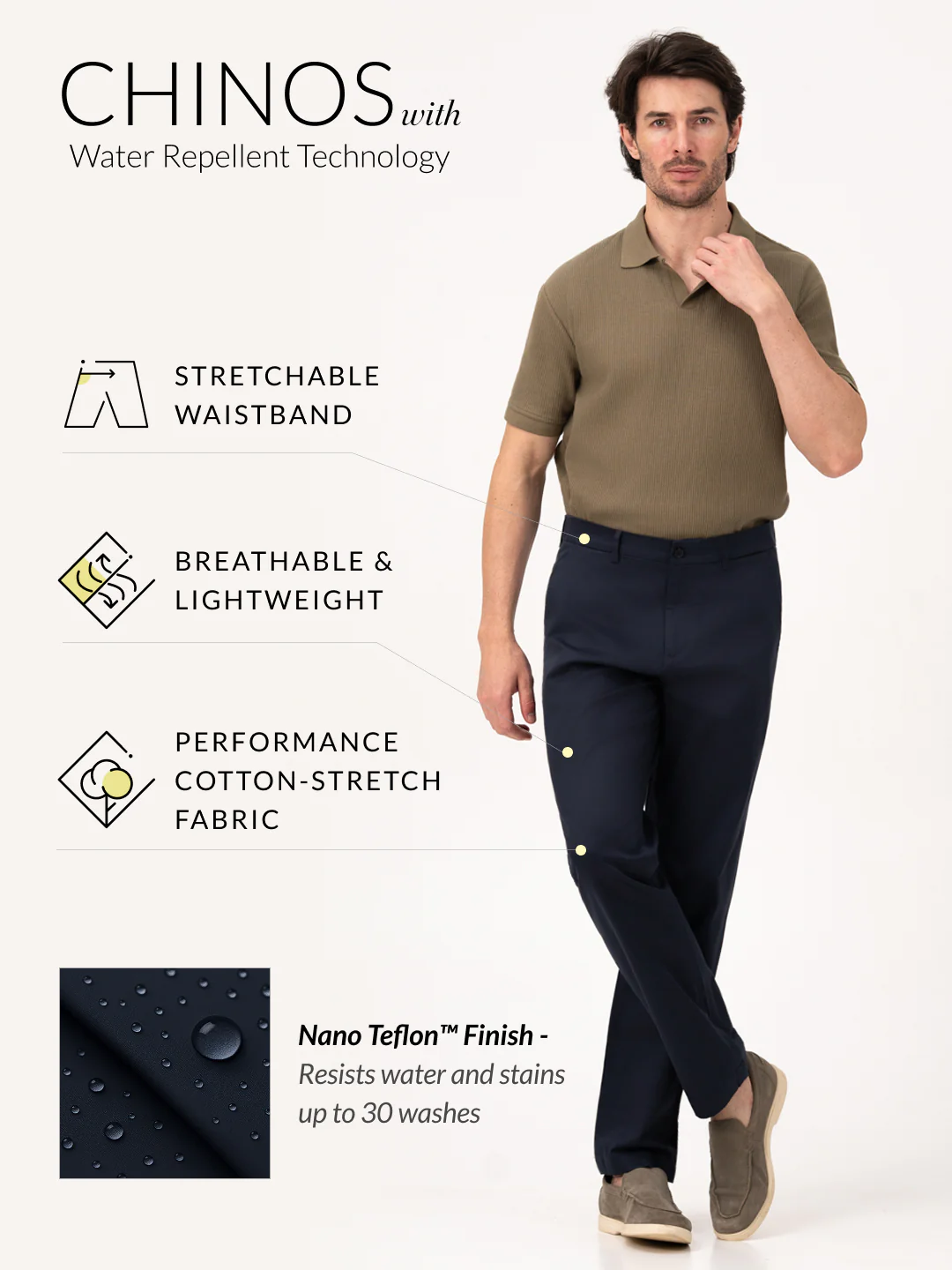 Celestra Navy Relaxed Fit Stretch Chinos for Men - Image 3