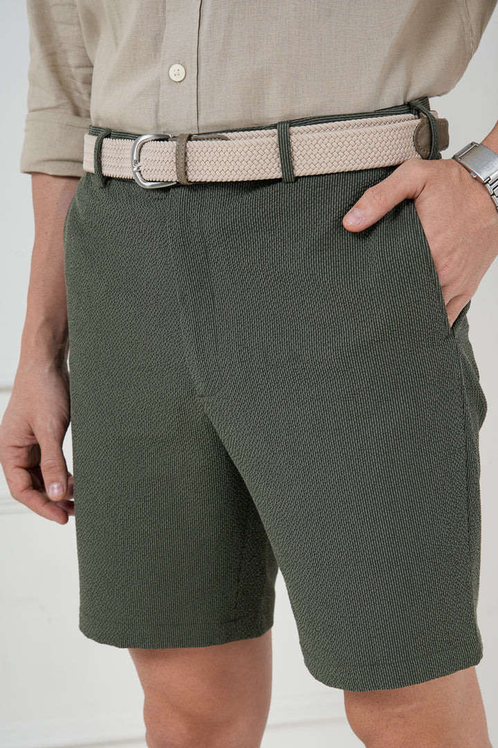 Chandigarh Green Seersucker Checks Chino Shorts - Image 4