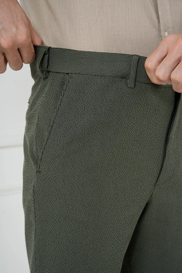 Chandigarh Green Seersucker Checks Chino Shorts - Image 5