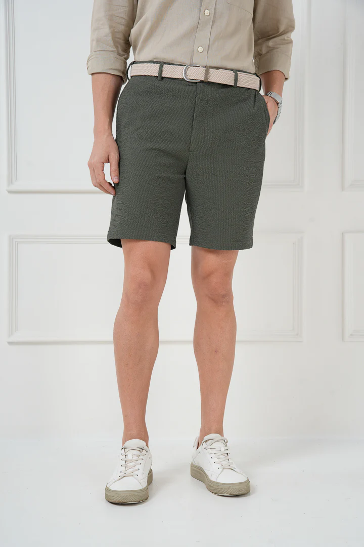 Chandigarh Green Seersucker Checks Chino Shorts - Image 6