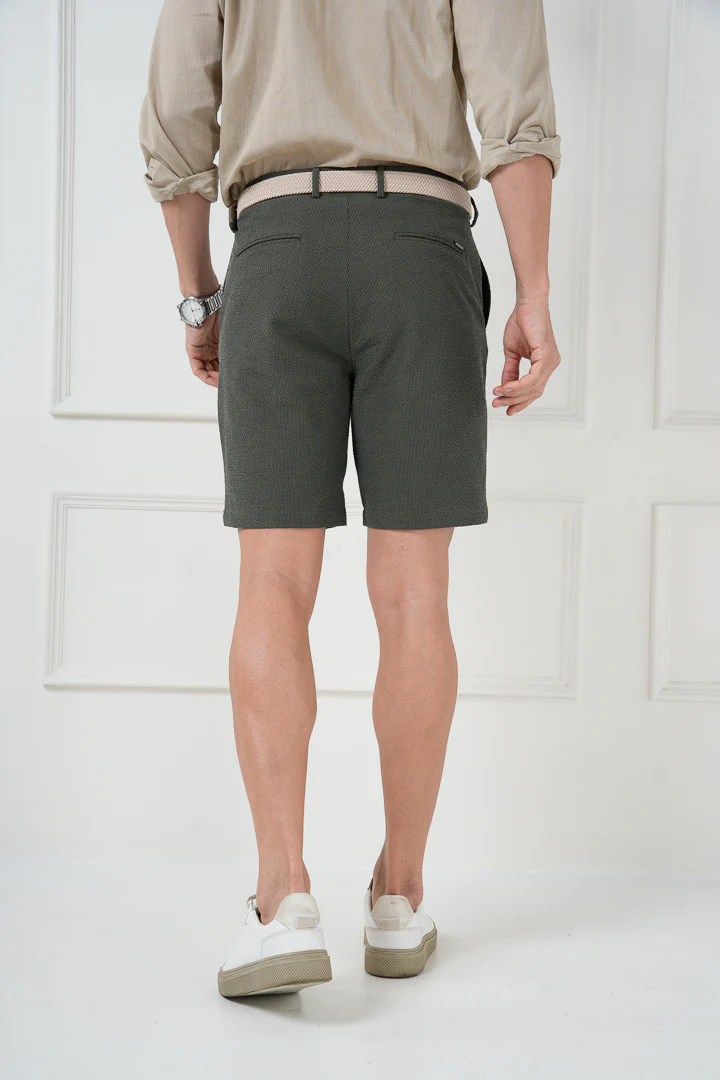 Chandigarh Green Seersucker Checks Chino Shorts - Image 7